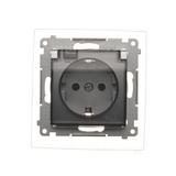 Simon 54 Gniazdo Schuko IP44 z przesłonami z uszczelką ramki 16A z. śrub. klapka transp. srebrny mat