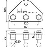 Płyta przyłączenia uziemienia z 3 kulowymi punktami mocowania fi 20 mm