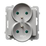 SONATA Gniazdo podwójne z uziemieniem z przesłonami torów prądowych, moduł bez ramki - kolor srebro