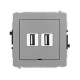DECO Mechanizm gniazda podwójnego 2xUSB A-A 2.0, bez pola opisowego szary mat