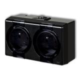 SENIOR Gniazdo podwójne z uziemieniem 2x(2P+Z) (klapka dymna) czarny