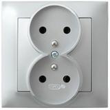 IMPRESJA Gniazdo podwójne z uziemieniem kompletne z ramką - kolor srebro