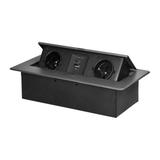 Gniazdo meblowe wpuszczane w blat z płaskim frezowanym rantem i ładowarką USB, 2x2P+Z, 2xUSB (typ A+