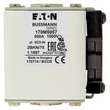 FUSE 500A 1000V 2BKN/75 AR UR Wkładka szybka 500A AC 1000V rozmiar 2 59x77x75 mm aR IEC UL 170M5957
