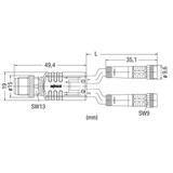przewód rozgałęźny 2xM8/M12 gniazdo proste/wtyczka prosta 1m
