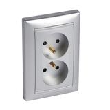 VALENA GNIAZDO PODWÓJNE 2X2P+Z Z PRZESŁONAMI 16A-250V~ ALUMINIUM, Legrand