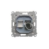 Simon 55 Gniazdo komputerowe pojedyncze RJ45 kategoria 6 z przesłoną przeciwkurzową Aluminium mat T61.01/143 KONTAKT