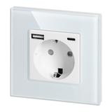 Gniazdo pojedyncze 2P+Z, Schuko, USB-A + USB-C, wyjście 5VDC max. 3A, biały