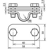 Zacisk probierczy z przekładką, płaskownik 30 mm / pręt uziemiający 16 mm, stal nierdzewna NIRO