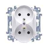 Simon 10 Gniazdo z/u podwójne z przesłonami 16A z. śrub. biały