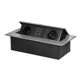 Gniazdo meblowe wpuszczane w blat z płaskim frezowanym rantem i ładowarką USB, 2x2P+Z, 2xUSB (typ A+