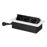 Gniazdo meblowe wpuszczane w blat z płaskim frezowanym rantem i przewodem 1,5m, 3x2P+Z, białe