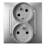 ARIA Gniazdo podwójne z uziemieniem z funkcją niezamienności faz, kompletne z ramką - kolor srebro