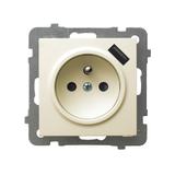AS Gniazdo pojedyncze z uziemieniem z przesłonami torów prądowych, z ładowarką USB - kolor ecru