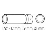 Nasadki do felg aluminiowych - zestaw 3 szt. (17 mm, 19 mm, 21 mm), Cr-Mo