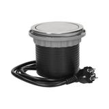 Gniazdo okrągłe wysuwane z blatu 3x250V AC +2xUSB z przewodem 1,5m, INOX