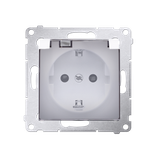 Simon 54 Gniazdo Schuko IP44 z przesłonami z uszczelką ramki 16A z. śrub. klapka transp. biały