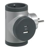 ROZGAŁĘŹNIK OBROTOWY 2X2P+Z, USB A+C - ALUMINIUM/GRAFITOWY, Legrand