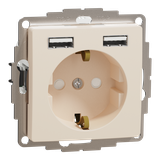 Sedna Design & Elements, gniazdo schuko z USB A+A 2,4A, beżowe