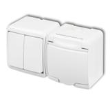 JUNIOR Łącznik świecznikowy z gniazdem pojedynczym z uziemieniem 2P+Z (klapka biała; bez przesłon) b