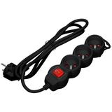 Przedłużacz 3x2P+Z,ON/OFF,1,4m, 3x1mm2, czarny