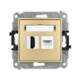 ICON Mechanizm gniazda pojedynczego HDMI 2.0 + gniazda komp. poj. 1xRJ45, kat. 5e, 8-stykowy złoty