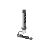 BIURKOWY PRZEDŁUŻACZ WPUSZCZANY 60MM, 3X GNIAZDO Z UZIEMIENIEM, 2XUSB 2,1A 5V (SREBRNY)