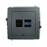 DECO Mechanizm ładowarki USB podwójnej USB C + USB A, 20W max., bez pola opisowego grafitowy mat