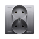 Simon Basic Gniazdo wtyczkowe bez uziemienia podwójne monoblok z przesłonami torów prądowych 16A 250V zaciski śrubowe stal inox *Kompletne - nie do ramek BMG2Z/21 BMG2z/21 KONTAKT