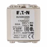FUSE 500A 690V 1*BN/50 AR UC Wkładka szybka 500A AC 690V rozmiar 1 45x59x51 mm aR I 170M3421 EATON