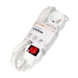 Przedłużacz 3x2P+Z,ON/OFF,1,4m, 3x1mm2, biały