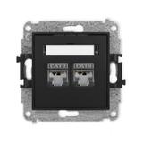 ICON Mechanizm gniazda komputerowego podwójnego 2xRJ45, kat. 6, ekranowany, 8-stykowy czarny mat