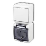 JUNIOR Łącznik jednobiegunowy z gniazdem pojedynczym z uziemieniem SCHUKO 2P+Z (klapka dymna; bez pr