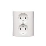Simon 54 Gniazdo podwójne Schuko p/t z przesłonami wersja skandynawska 16A z. śrub. biały
