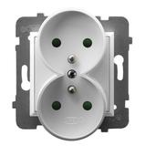 ARIA Gniazdo podwójne z uziemieniem z przesłonami torów prądowych, moduł bez ramki - kolor biały GP-