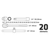 Klucze nasadowe 3/4", zestaw 20 szt.