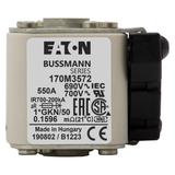 FUSE 550A 690V 1*GKN/50 AR UC Wkładka szybka 550A AC 690V rozmiar 1 45x59x51 mm aR, 170M3572 EATON