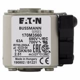 FUSE 63A 690V 1*GKN/50 AR UC Wkładka szybka 63A AC 690V rozmiar 1 45x59x51 mm aR IE 170M3560 EATON
