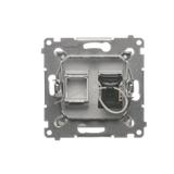 Simon 54 Gniazdo komputerowe pojedyncze RJ45 kategoria 6 z przesłoną przeciwkurzową srebrny mat D61.01/43 KONTAKT