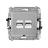 MINI Mechanizm ładowarki USB podwójnej 2xUSB A, 15,5W max., 5V, 3.1A, bez pola opisowego srebrny met