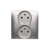 Simon 54 Gniazdo z/u podwójne z funkcją niezm. faz16A z. śrub. monoblok srebrny mat