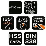 Wiertło do metalu HSS-Co 11,0mm GRAPHITE 57H058 GTX 57-058 GTX Poland
