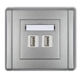 FLEXI Gniazdo podwójne 2xUSB A-A 2.0 srebrny metalik