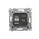 Simon 54 Gniazdo komputerowe RJ45 kategoria 5e + telefoniczne RJ12 antracyt D5T.01/48 KONTAKT