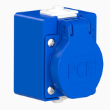 GNIAZDO WTYCZKOWE 230V Z BOLCEM Z PUSZKĄ NADTYNKOWĄ Niebieskie z puszką niebieską 104-0hp 104-0HP PCE