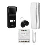 ENIR, zestaw domofonowy jednorodzinny, 2-żyłowy, zasilacz na szynę DIN, z czytnikiem breloków, biały