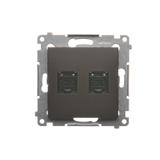 Simon 54 Gniazdo komputerowe podwójne RJ45 kategoria 6 z przesłoną przeciwkurzową brąz mat