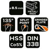 Wiertło do metalu HSS-Co, 8.5 mm