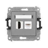 ICON Mechanizm gniazda pojedynczego HDMI 2.0 + gniazda komp. poj. 1xRJ45, kat. 5e, 8-stykowy szary m