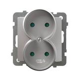 AS Gniazdo podwójne z przesłonami torów prądowych, moduł bez ramki - kolor srebro GP-2GRP/m/18